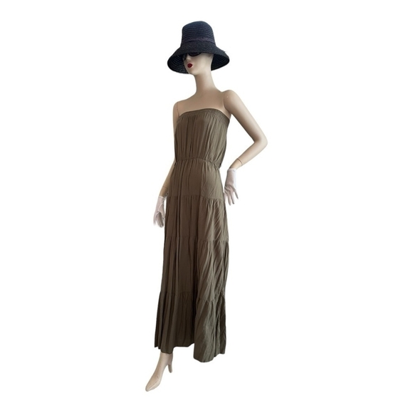 NWT Women Dress AMASOO Military Green Off The Shoulders Dress Rushed Maxi Dress - Picture 5 of 9